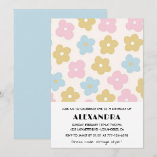 12th birthday invitations Girl Blue Pink Floral