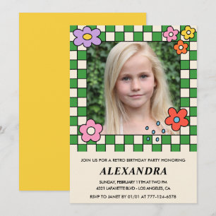 12th birthday invitations Retro Groovy Flowers