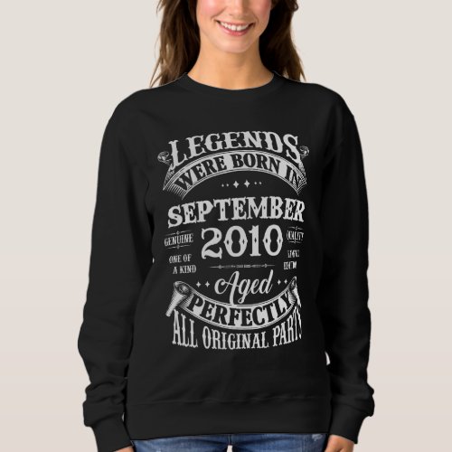 12th Birthday  Legends Born In September 2010 12 Y Sweatshirt