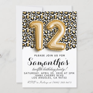 12th Birthday Leopard Animal Print Invitation