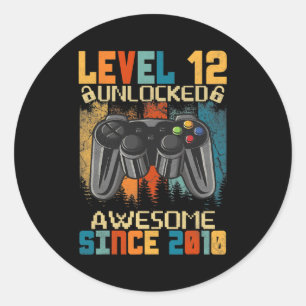 12th Birthday Level 12 Unlocked Awesome 2010 Classic Round Sticker