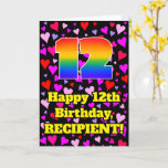 [ Thumbnail: 12th Birthday: Loving Hearts Pattern, Rainbow # 12 Card ]