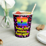 [ Thumbnail: 12th Birthday: Loving Hearts Pattern, Rainbow 12 Paper Cups ]