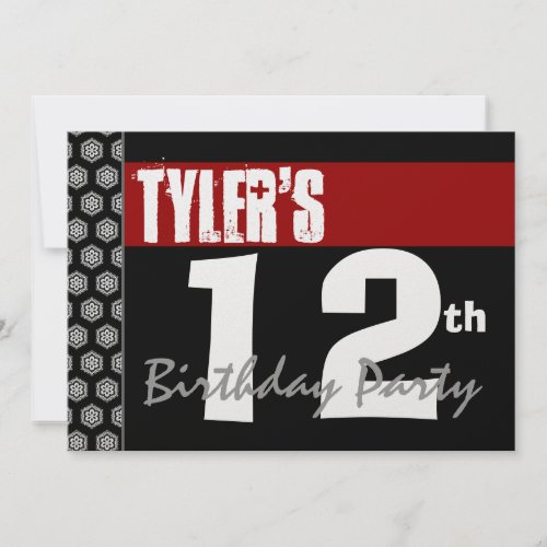 12th Birthday Modern For Him Red White Black W1927 Invite