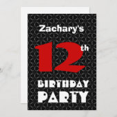 12th Birthday Modern Teen Black and White Pattern Invitation (Front/Back)