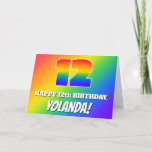 [ Thumbnail: 12th Birthday: Multicolored Rainbow Pattern # 12 Card ]