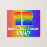 [ Thumbnail: 12th Birthday — Multicolored Rainbow Pattern “12” Jigsaw Puzzle ]