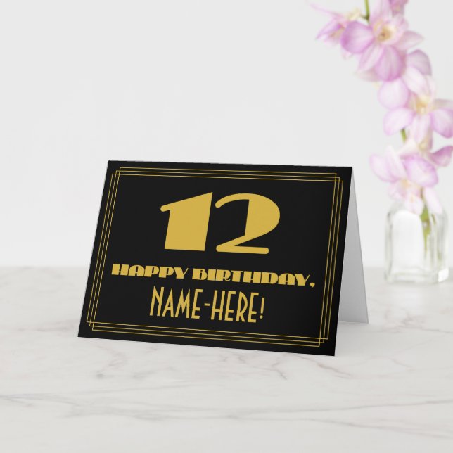 12th Birthday: Name + Art Deco Inspired Look "12" Card (Orchid)