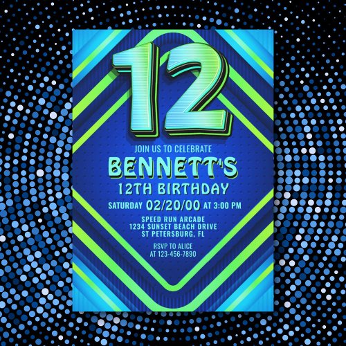 12th Birthday Neon Invitation