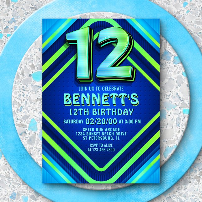 12th Birthday Neon Invitation (Creator Uploaded)
