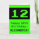 [ Thumbnail: 12th Birthday: Nerdy / Geeky Style "12" and Name Card ]
