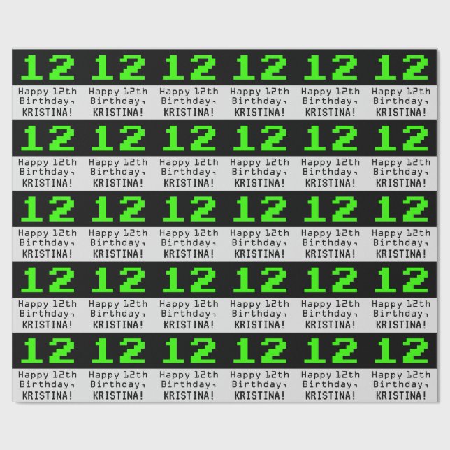 12th Birthday - Nerdy / Geeky Style "12" and Name Wrapping Paper (Flat)