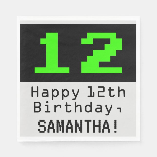 12th Birthday - Nerdy / Geeky Style "12" & Name Napkins (Front)