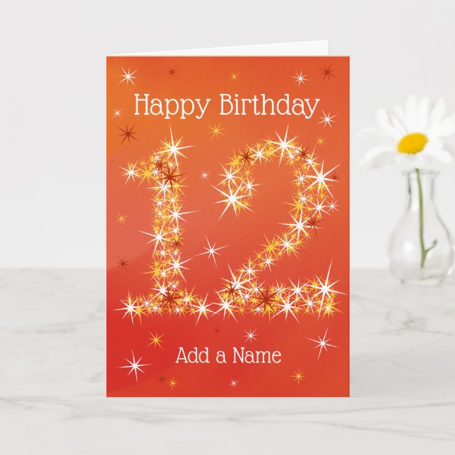 12th Birthday - Number 12 in Stars - Red - Age Card (Small Plant)