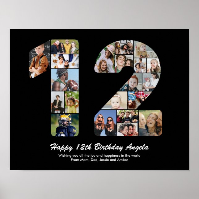 12th Birthday Number 12 Photo Collage Gift Poster (Front)