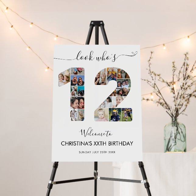 12th Birthday Number 12 Photo Collage Picture Foam Board (In Situ (Stand))