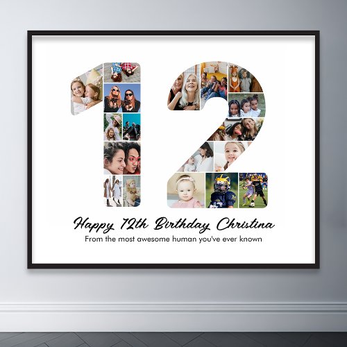 12th Birthday Number 12 Photo Collage Picture Poster