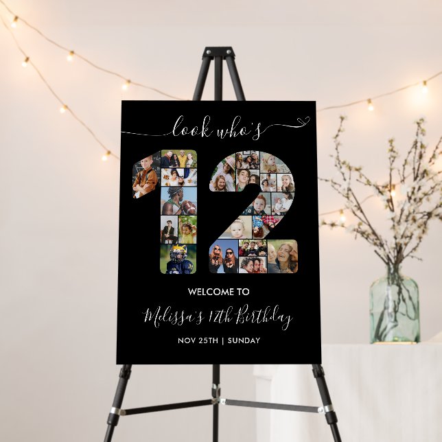 12th Birthday Number 12 Photo Collage Welcome Foam Board (In Situ (Stand))