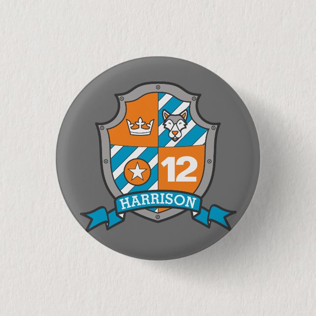 12th Birthday orange gray dog crest age button (Front)