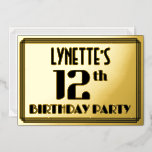 [ Thumbnail: 12th Birthday Party: Art Deco Look “12” and Name Invitation ]