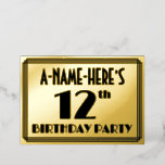 [ Thumbnail: 12th Birthday Party — Art Deco Look “12” + Name Invitation ]