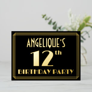 12th Birthday Party: Art Deco Look “12”, w/ Name Foil Invitation