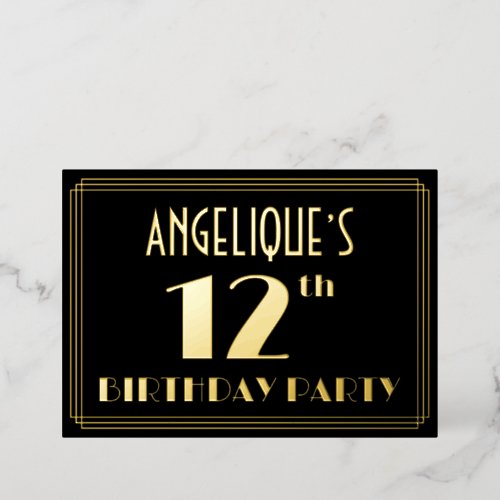 12th Birthday Party Art Deco Look 12 w Name Foil Invitation