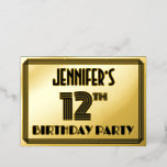 [ Thumbnail: 12th Birthday Party — Art Deco Style “12” & Name Invitation ]