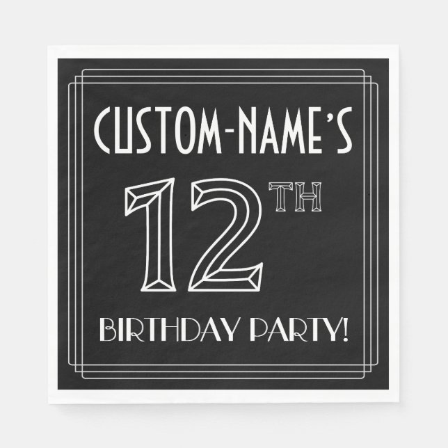 12th Birthday Party: Art Deco Style + Custom Name Napkins (Front)