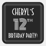 [ Thumbnail: 12th Birthday Party: Art Deco Style & Custom Name Sticker ]