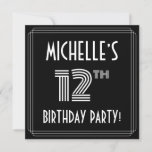 [ Thumbnail: 12th Birthday Party: Art Deco Style W/ Custom Name Invitation ]