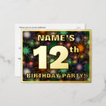 [ Thumbnail: 12th Birthday Party: Bold, Colorful Fireworks Look Postcard ]