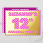[ Thumbnail: 12th Birthday Party — Bold, Fun, Pink Stripes # 12 Invitation ]