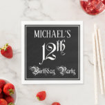 [ Thumbnail: 12th Birthday Party — Fancy Script + Custom Name Napkins ]