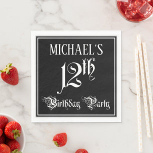 12th Birthday Party — Fancy Script + Custom Name Napkins
