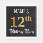 [ Thumbnail: 12th Birthday Party — Fancy Script, Faux Gold Look Napkins ]