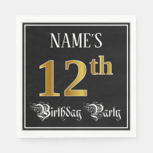 12th Birthday Party — Fancy Script, Faux Gold Look Napkins