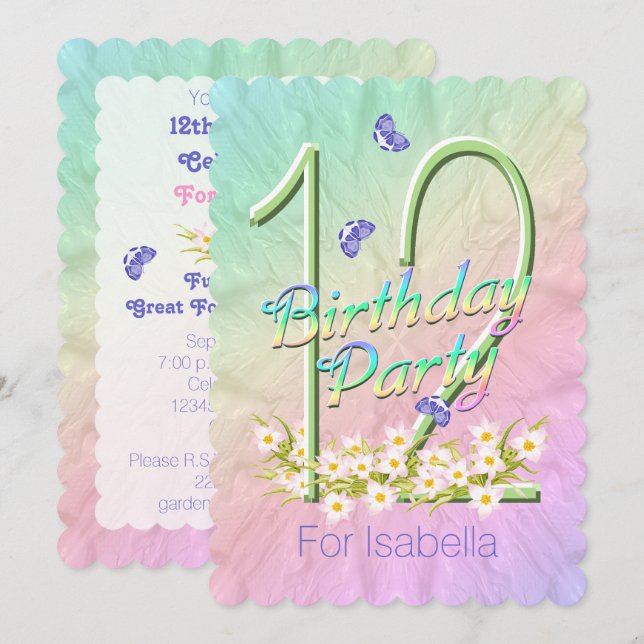 12th Birthday Party Flower Garden Invitations (Front/Back)