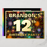 [ Thumbnail: 12th Birthday Party — Fun, Colorful Fireworks Look Invitation ]