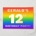 [ Thumbnail: 12th Birthday Party: Fun, Colorful Rainbow Pattern Invitation ]