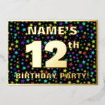 [ Thumbnail: 12th Birthday Party — Fun, Colorful Stars Pattern Invitation ]