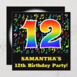 [ Thumbnail: 12th Birthday Party: Fun Music Symbols, Rainbow 12 Invitation ]