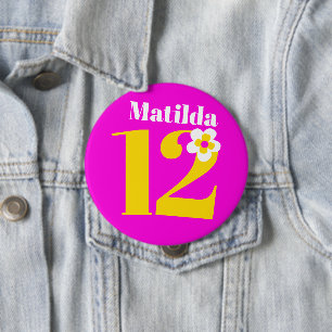 12th Birthday party girls pink yellow white Button