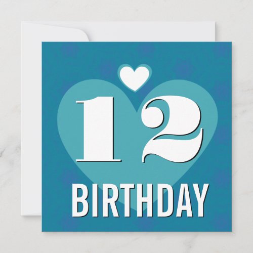 12th Birthday Party Hearts Aqua V22 Invitation