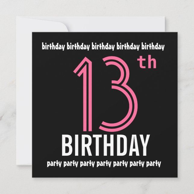 12th Birthday Party Invitation Template Pink Black (Front)