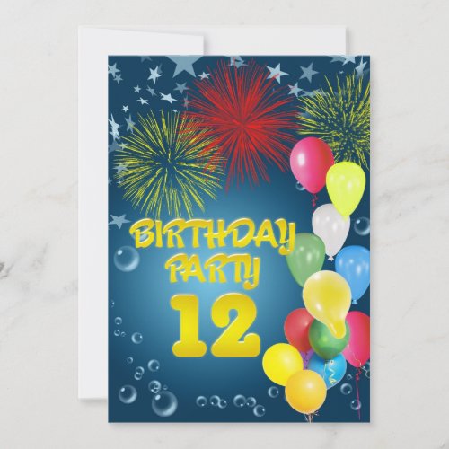 12th Birthday party Invitation with balloons