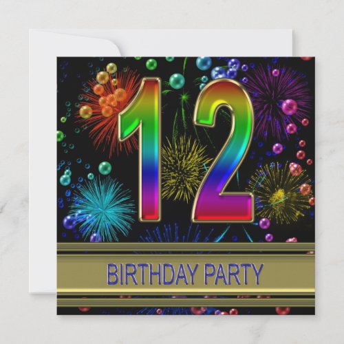 12th Birthday party Invitation with bubbles