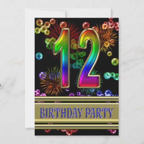 12th Birthday party Invitation with bubbles