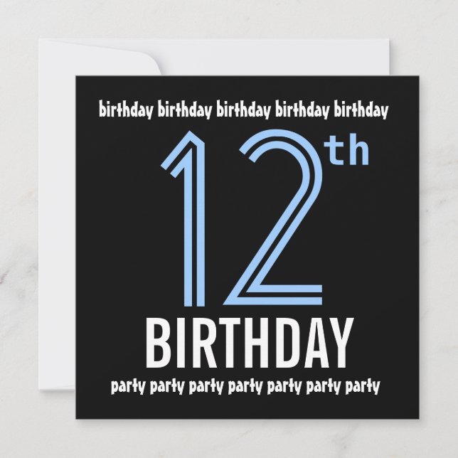 12th Birthday Party Modern Blue and Black W691 Invitation (Front)