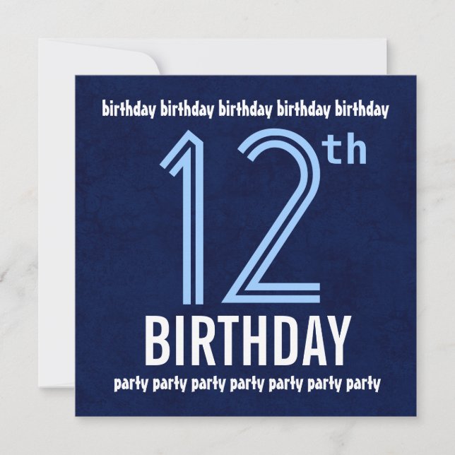 12th Birthday Party Modern Blue Recycled Invitation (Front)